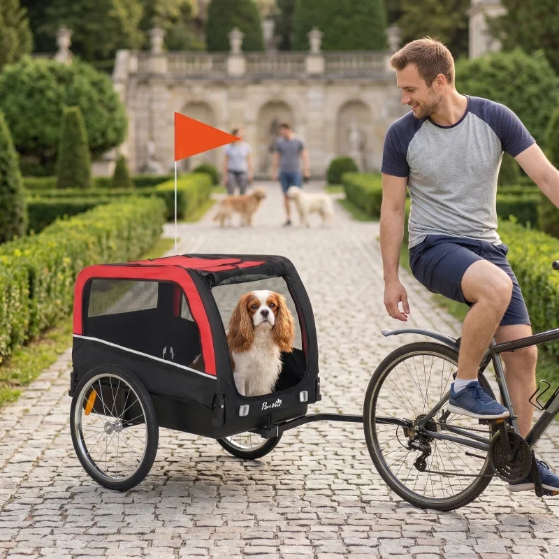 Dog Bike Trailer by Furr Baby Gifts, black/red pet stroller with 20-inch tires and flag on Tampa Home & Garden Store
