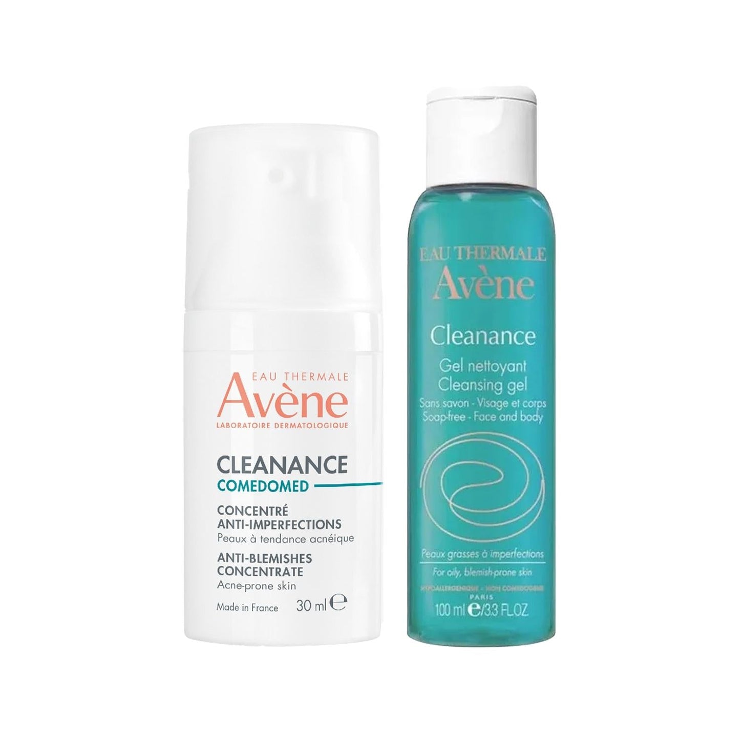 Avène Cleanance oil-control skincare duo: cleansing gel and anti-blemish concentrate bottles on Tampa Home & Garden Store