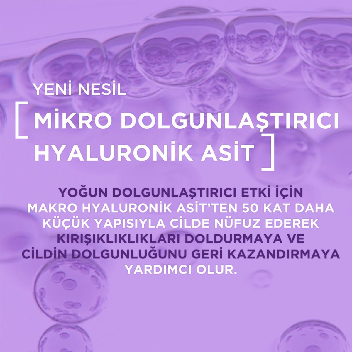 Face cream promo with lilac background about hyaluronic acid micro filler in Turkish on Tampa Home & Garden Store