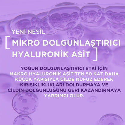 Face cream promo with lilac background about hyaluronic acid micro filler in Turkish on Tampa Home & Garden Store
