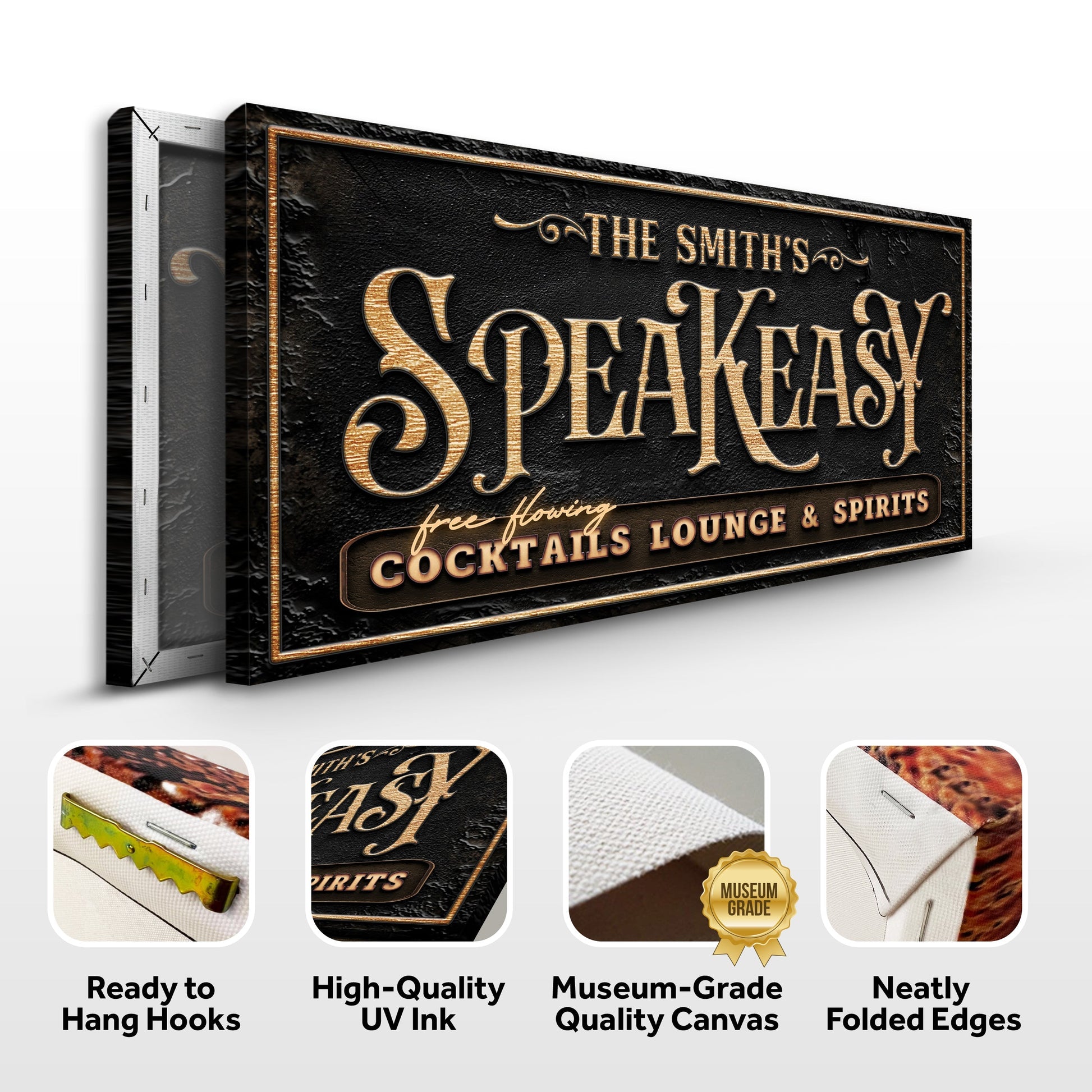 Speakeasy Bar Sign canvas by Tailored Canvases; black textured background with copper lettering on Tampa Home & Garden Store