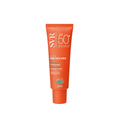Sunscreen SVR Sun Secure Fluide SPF50+ tube orange, water-resistant, non-greasy SVR branding on Tampa Home & Garden Store