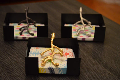 Vibhsa napkin holder dining decor gold olive bud set of 3 with colorful patterned napkins on Tampa Home & Garden Store