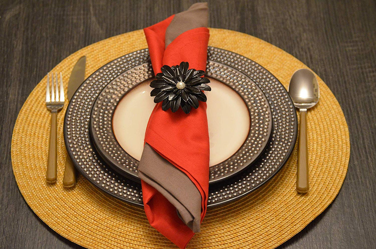 Vibhsa black floral napkin rings with pearl accents, set of 4, handcrafted dining decor on Tampa Home & Garden Store