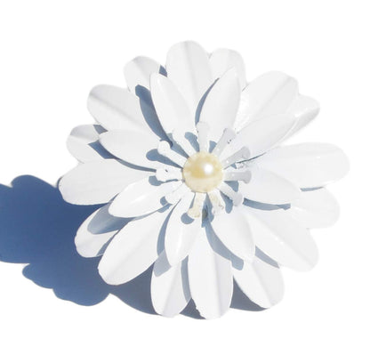 Vibhsa white floral napkin rings with pearl center, set of 12 on Tampa Home & Garden Store