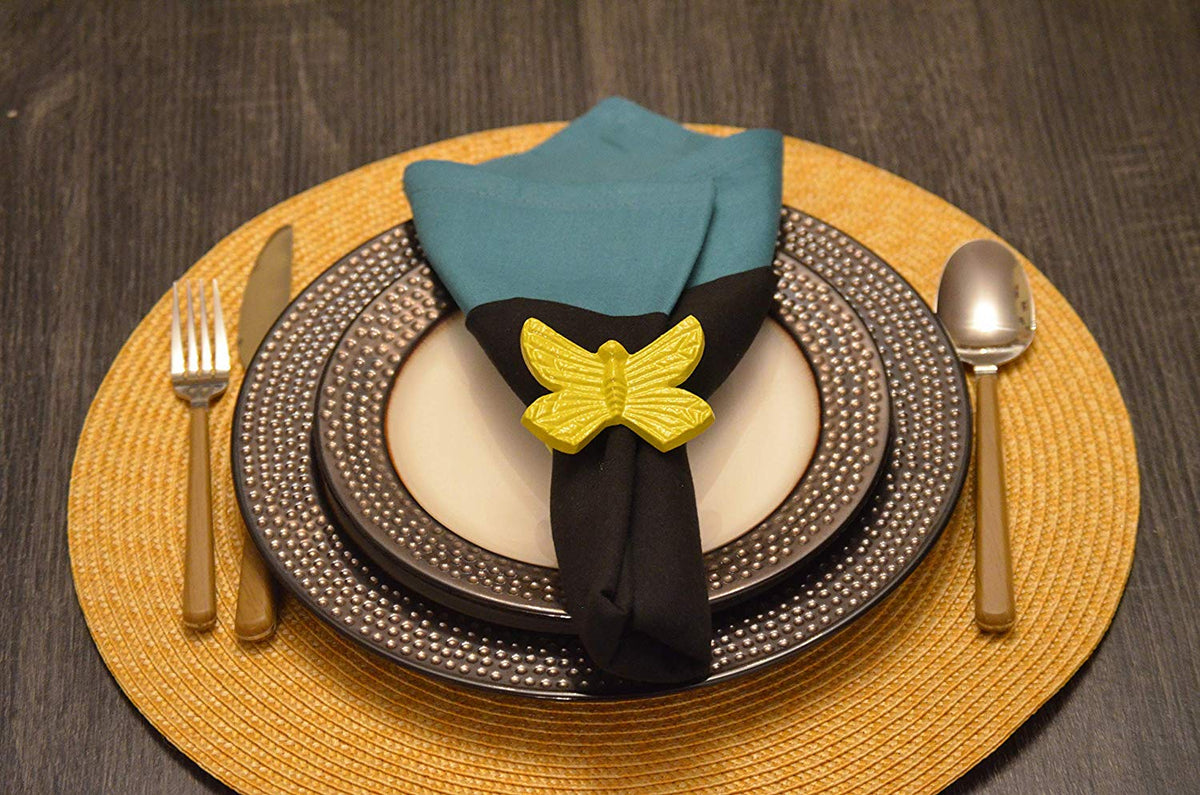 Vibhsa yellow butterfly napkin rings, aluminum, 4-piece set on Tampa Home & Garden Store
