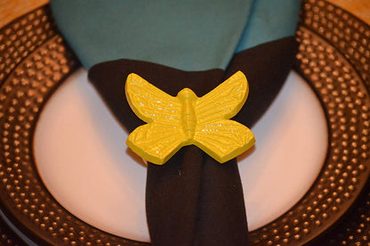 Vibhsa yellow butterfly napkin rings set of 4 in handcrafted aluminum for dining decor on Tampa Home & Garden Store