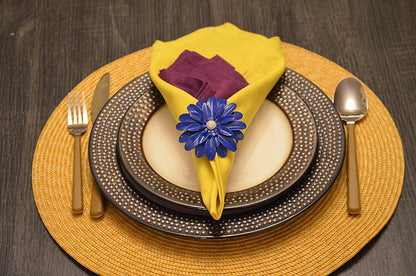 Vibhsa blue floral napkin rings with pearl accents, set of 4, handcrafted on Tampa Home & Garden Store