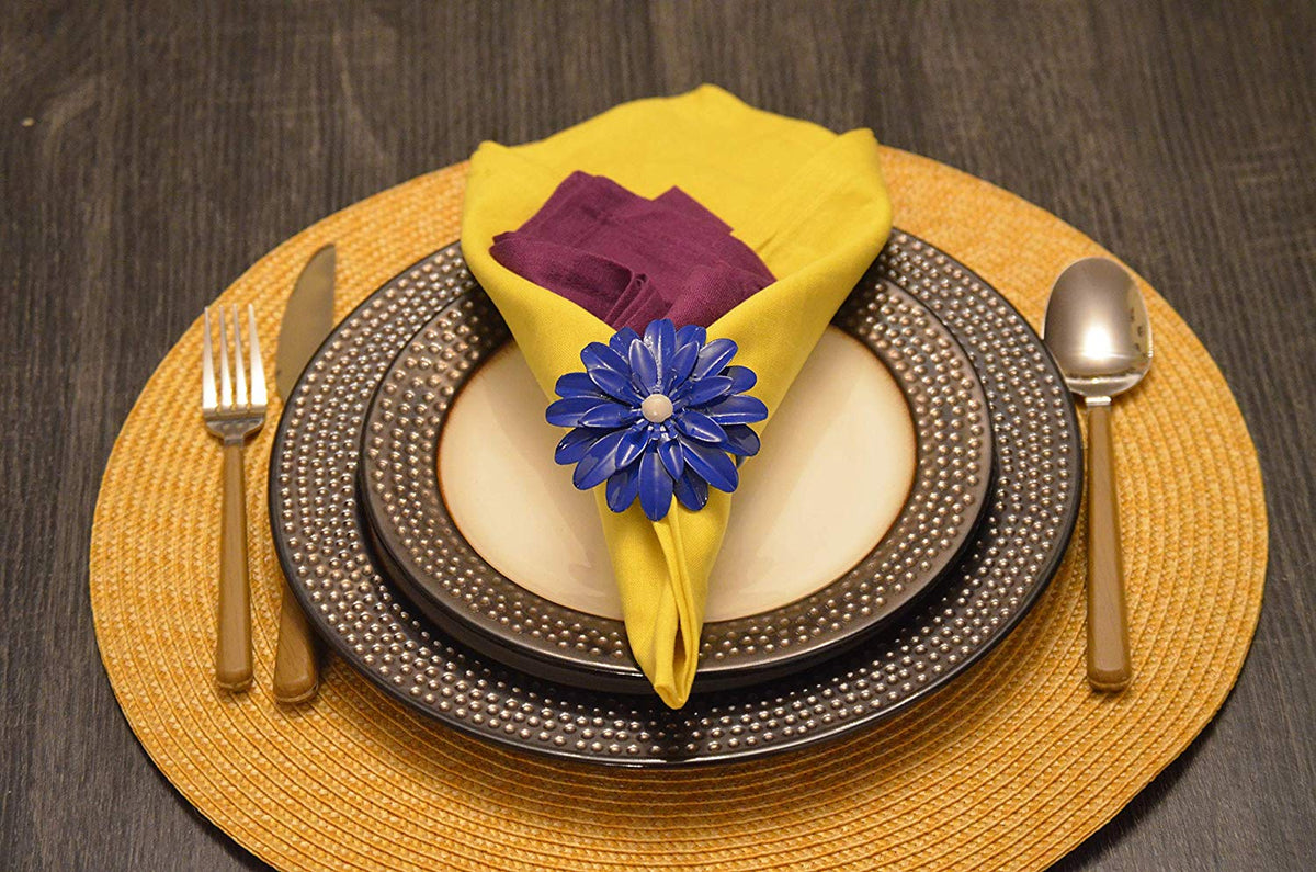 Vibhsa blue floral napkin rings set of 4 with pearl accents on Tampa Home & Garden Store