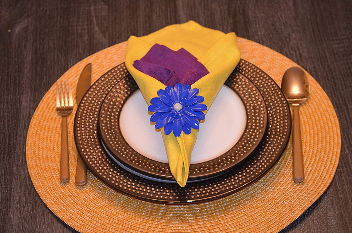 Vibhsa blue floral napkin rings, set of 4 with pearl accents, handcrafted dining decor on Tampa Home & Garden Store