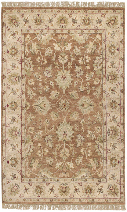 Boutique Rugs Napolville Premium Wool Area Rug warm brown center with ivory border beige fringe on Tampa Home & Garden Store