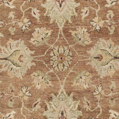 Napolville Premium Wool Area Rug warm brown background with ivory floral medallion motif on Tampa Home & Garden Store