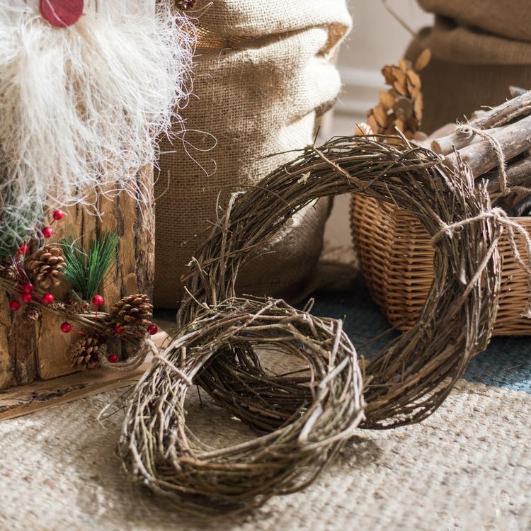 Fall natural rattan and willow wreaths, two rustic brown circles, RusticReach on Tampa Home & Garden Store