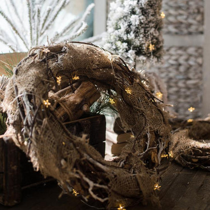 Fall Natural Rattan and Willow Wreath with Burlap Accents and Warm Star Lights RusticReach on Tampa Home & Garden Store