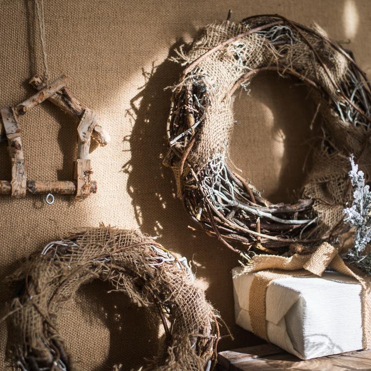 Fall Natural Rattan and Willow Wreaths 2-pack RusticReach burlap accents on Tampa Home & Garden Store