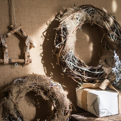Fall Natural Rattan and Willow Wreaths 2-pack RusticReach burlap accents on Tampa Home & Garden Store