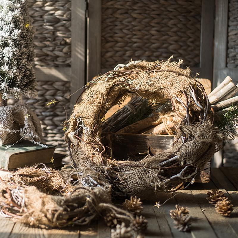 Fall natural rattan and willow wreath with burlap accents on Tampa Home & Garden Store