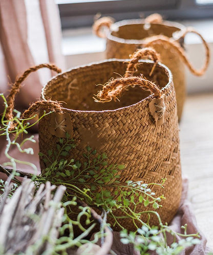 Natural straw basket bag set of 2 with rope handles, woven baskets on Tampa Home & Garden Store