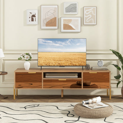 Mueble de TV con espejo para televisores de hasta 65 pulgadas con amplia superficie y 2 armarios de almacenamiento - Natural