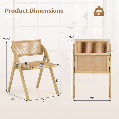 Foldable dining chairs set of 2 with woven rattan backrests and natural wood frames on Tampa Home & Garden Store