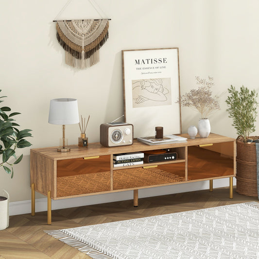 Mueble de TV con espejo para televisores de hasta 65 pulgadas con amplia superficie y 2 armarios de almacenamiento - Natural