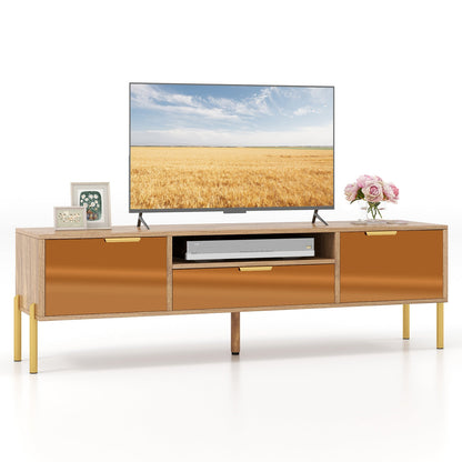 Mueble de TV con espejo para televisores de hasta 65 pulgadas con amplia superficie y 2 armarios de almacenamiento - Natural
