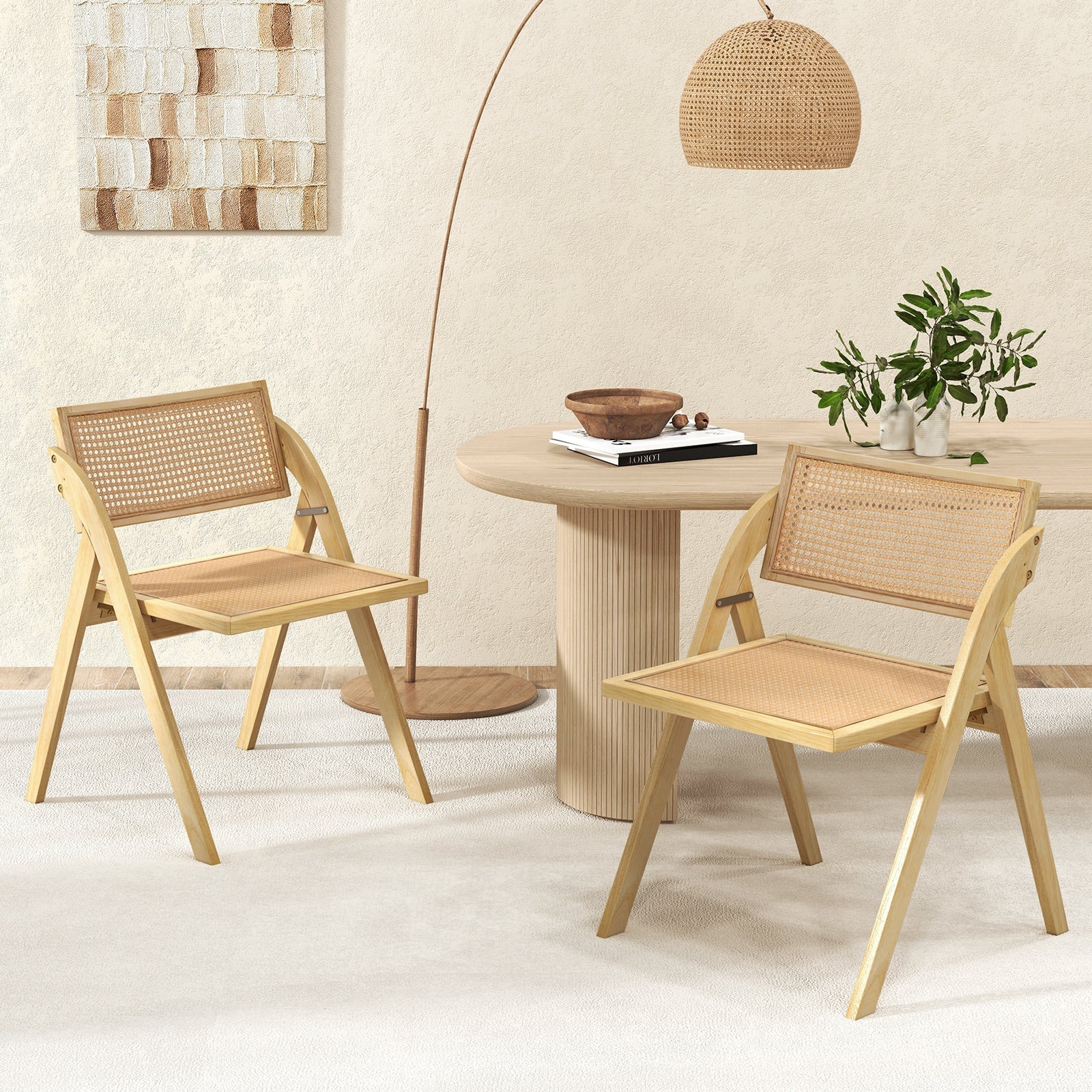Foldable dining chairs set 2 with woven rattan backrests and DirectDeals wood frame on Tampa Home & Garden Store