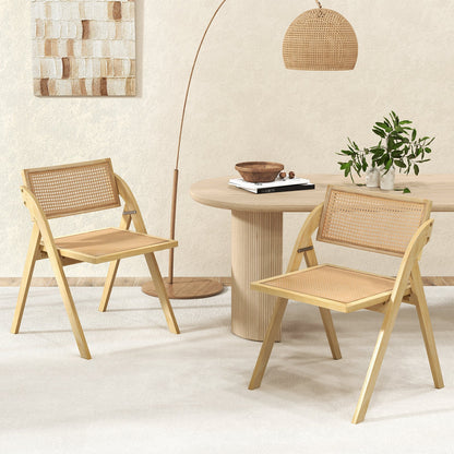 Foldable dining chairs set 2 with woven rattan backrests and DirectDeals wood frame on Tampa Home & Garden Store