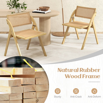 Foldable Dining Chairs Set of 2 with woven rattan backrests in natural wood DirectDeals on Tampa Home & Garden Store