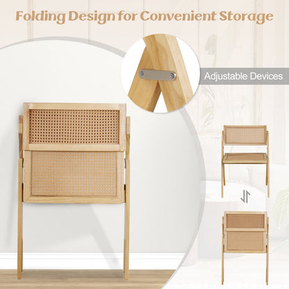 Foldable dining chairs set of 2 with woven rattan backrests in natural wood frame DirectDeals on Tampa Home & Garden Store