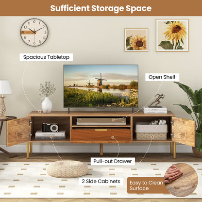 Mueble de TV con espejo para televisores de hasta 65 pulgadas con amplia superficie y 2 armarios de almacenamiento - Natural