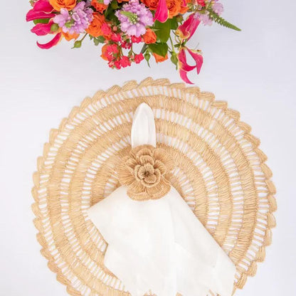 Buriti straw placemats, circular woven natural beige, handcrafted by Talah Home on Tampa Home & Garden Store