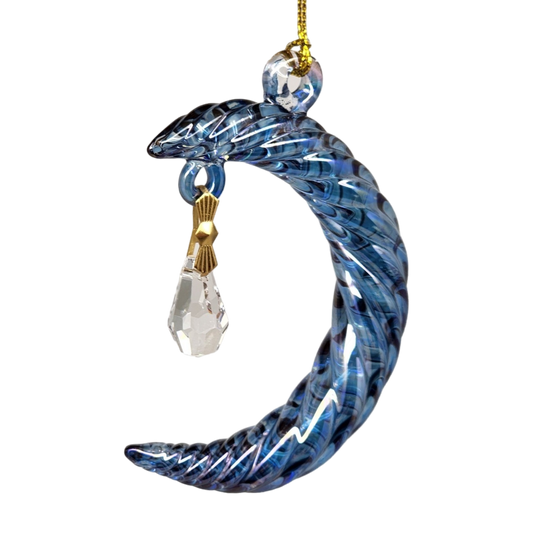 Small Crescent Moon Glass Ornament - Blue - Tampa Home & Garden Store
