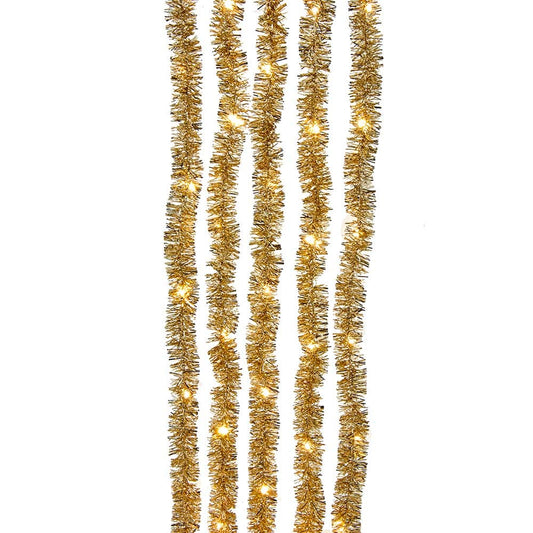 Champagne Iridescent Tinsel With Warm White Superbright LED Cascade Light - 6.5' - 100 Light - Tampa Home & Garden Store