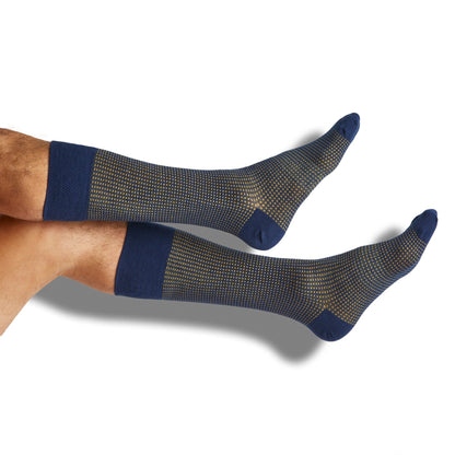 Navy and gold dress socks 4-pack DeadSoxy team colorways dotted knit pattern on Tampa Home & Garden Store