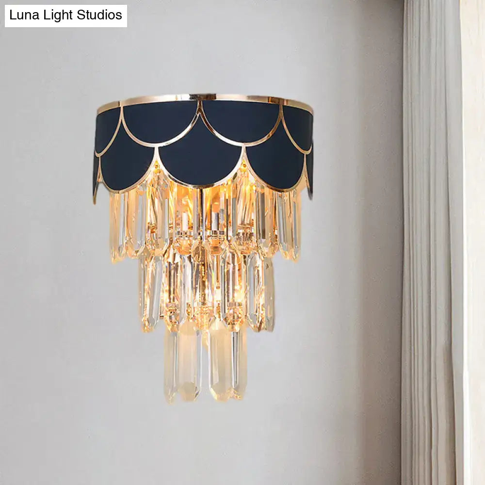 Crystal Modern Wall Sconce by Decorbites with black scalloped shade and crystal prisms on Tampa Home & Garden Store