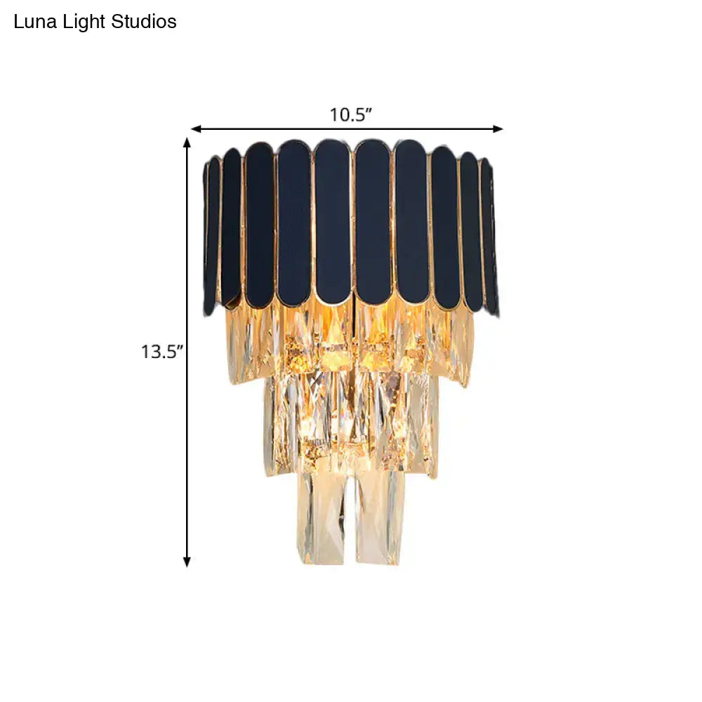 Crystal Modern Wall Sconce by Decorbites; black scalloped shade with crystal prisms on Tampa Home & Garden Store