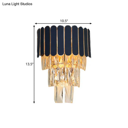 Crystal Modern Wall Sconce by Decorbites; black scalloped shade with crystal prisms on Tampa Home & Garden Store