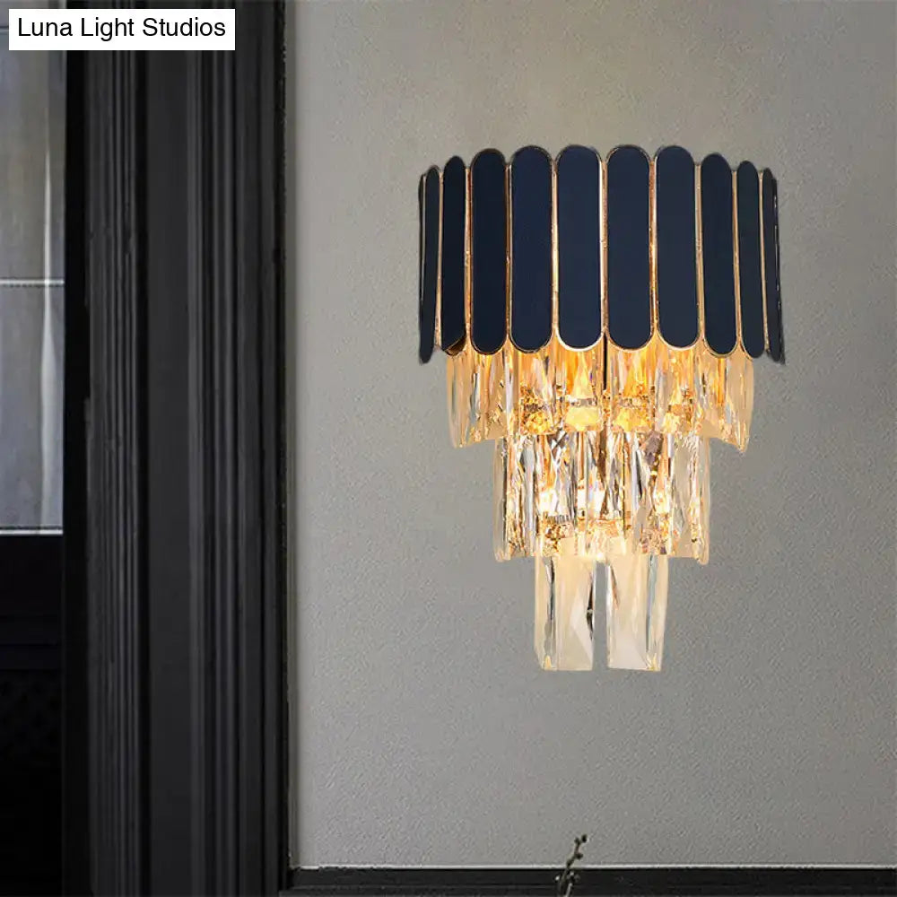 Crystal modern wall sconce with black scalloped shade and crystal prisms Decorbites on Tampa Home & Garden Store