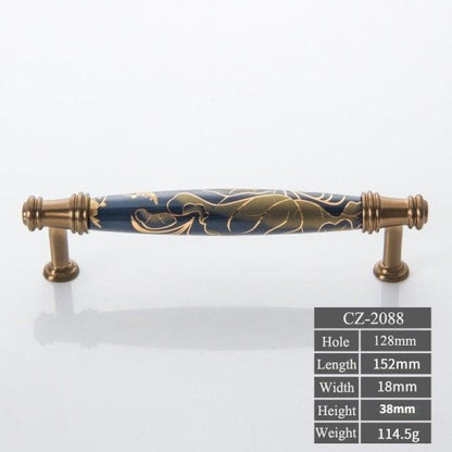 Navy blue ceramic door handle pull with brass antique posts by Stevvex ST50DE4939ILM on Tampa Home & Garden Store