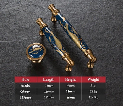 Stevvex navy blue ceramic door handles with brass ends; 2 handles and cap for symmetric doors on Tampa Home & Garden Store