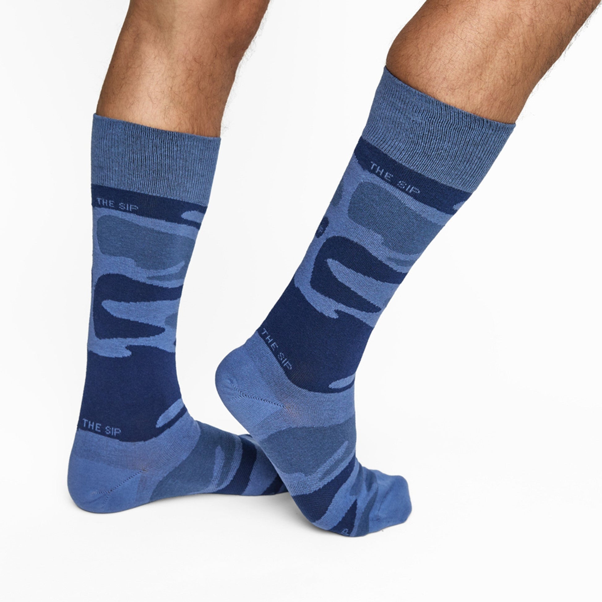 Navy Camo Socks 2-Pack by DeadSoxy, team colorways camouflage crew socks in blue tones on Tampa Home & Garden Store