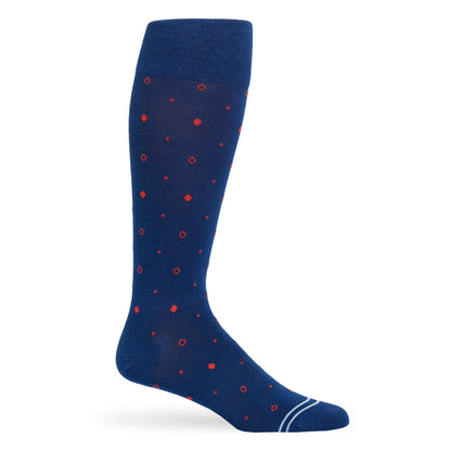 Navy Mixed Dot Dress Socks by DeadSoxy, blue base with red dot pattern, team colorways on Tampa Home & Garden Store