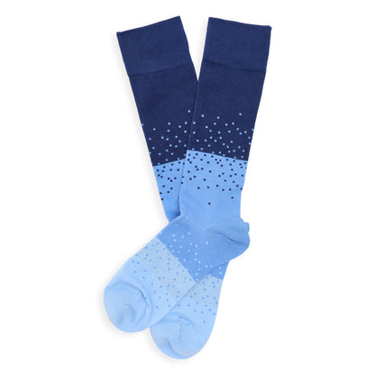 Navy Ombre Dot Dress Socks DeadSoxy, crew-length navy to light blue gradient dotted pattern on Tampa Home & Garden Store