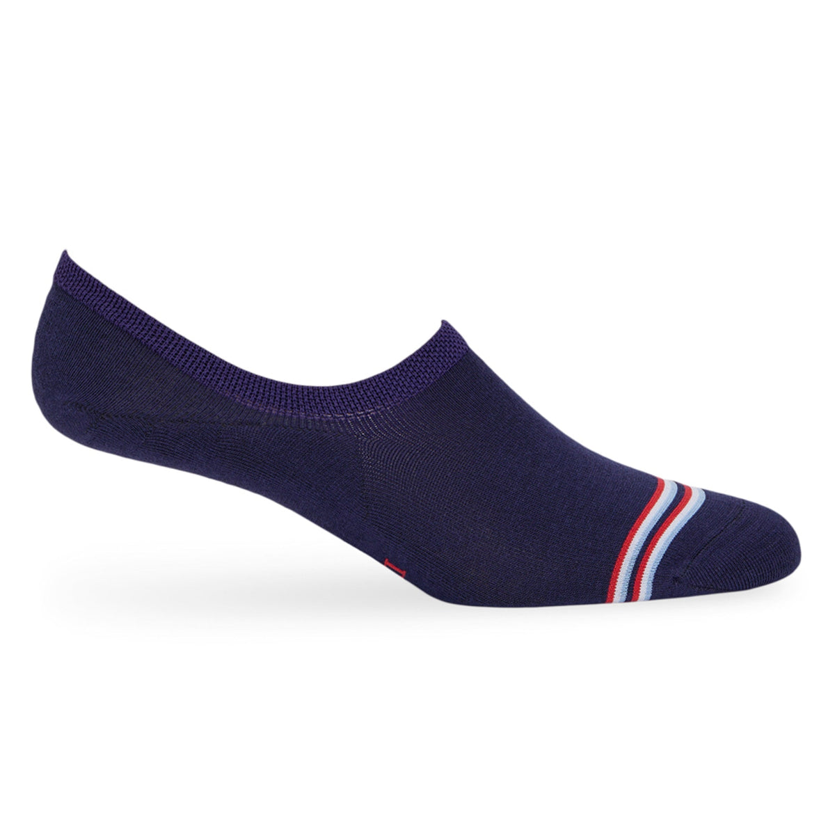 DeadSoxy Navy Stripe No Show sock, navy footie sock with red white blue striped cuff on Tampa Home & Garden Store