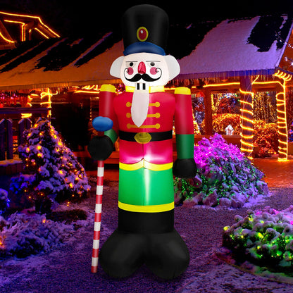 8 Feet Inflatable Nutcracker Soldier with two LED lights, red coat and candy cane staff on Tampa Home & Garden Store