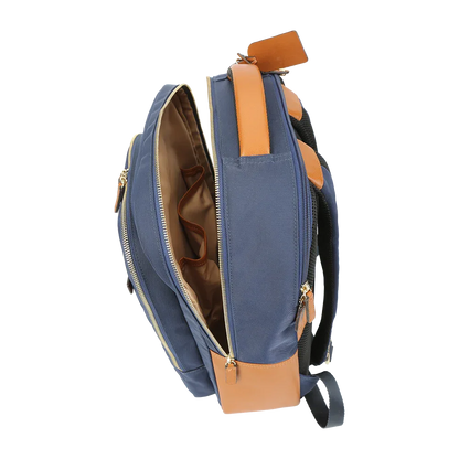 Nylon & Leather Laptop Backpack – Navy with Brown Trim (16")