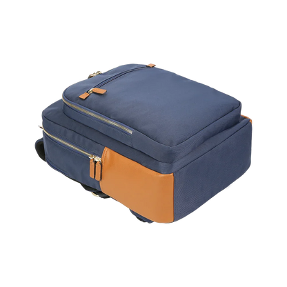 Nylon & Leather Laptop Backpack – Navy with Brown Trim (16")