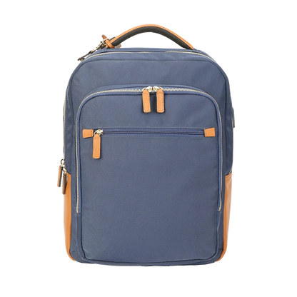 Nylon & Leather Laptop Backpack – Navy with Brown Trim (16")