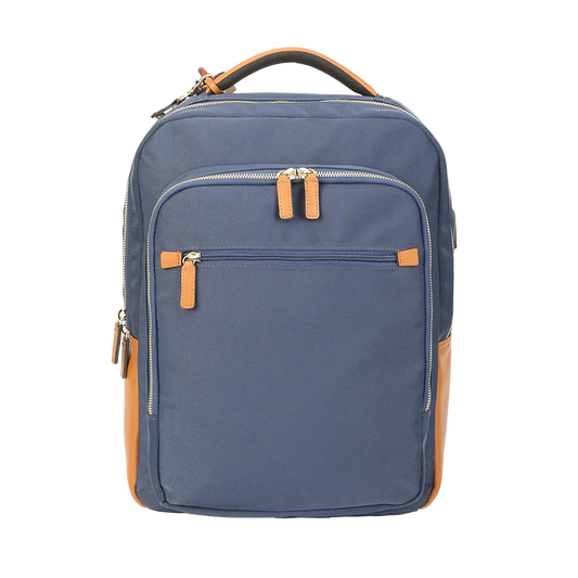 Nylon & Leather Laptop Backpack – Navy with Brown Trim (16")